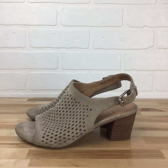 FRANCO Sarto beige genuine upper leather suede sandals chunky heels tan size 7 - Picture 2 of 16